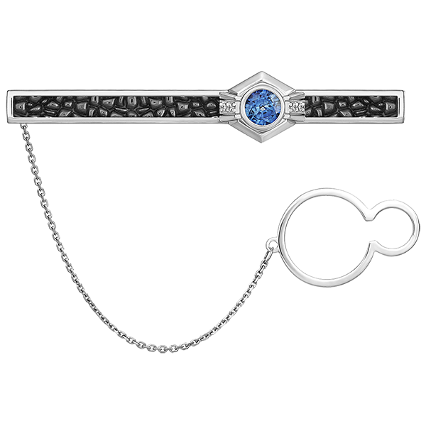 Зажим для галстука с сапфиром и бриллиантами, белое золото