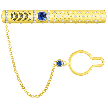 Зажим для галстука с сапфирами и бриллиантами, желтое золото 1