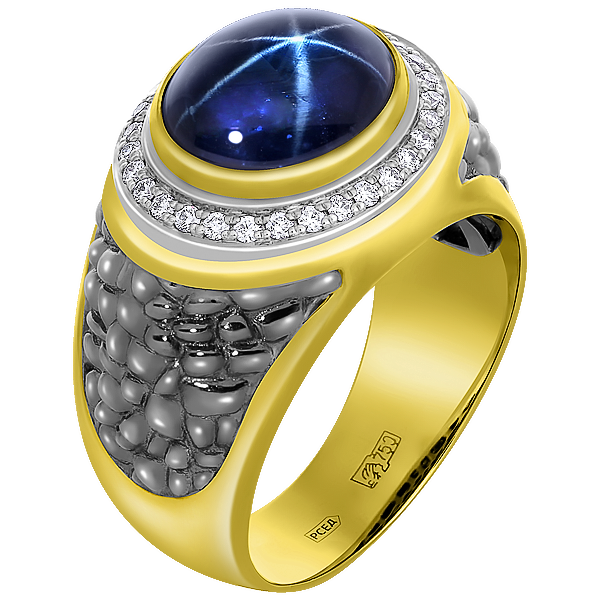 Кольцо с сапфиром и бриллиантами, желтое золото