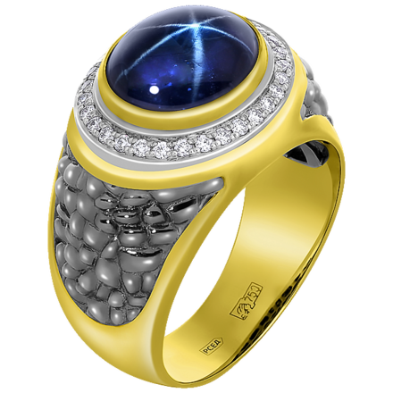 Кольцо с сапфиром и бриллиантами, желтое золото 1