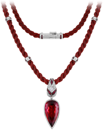 Колье с рубеллитом, бриллиантами и рубинами, белое золото 2