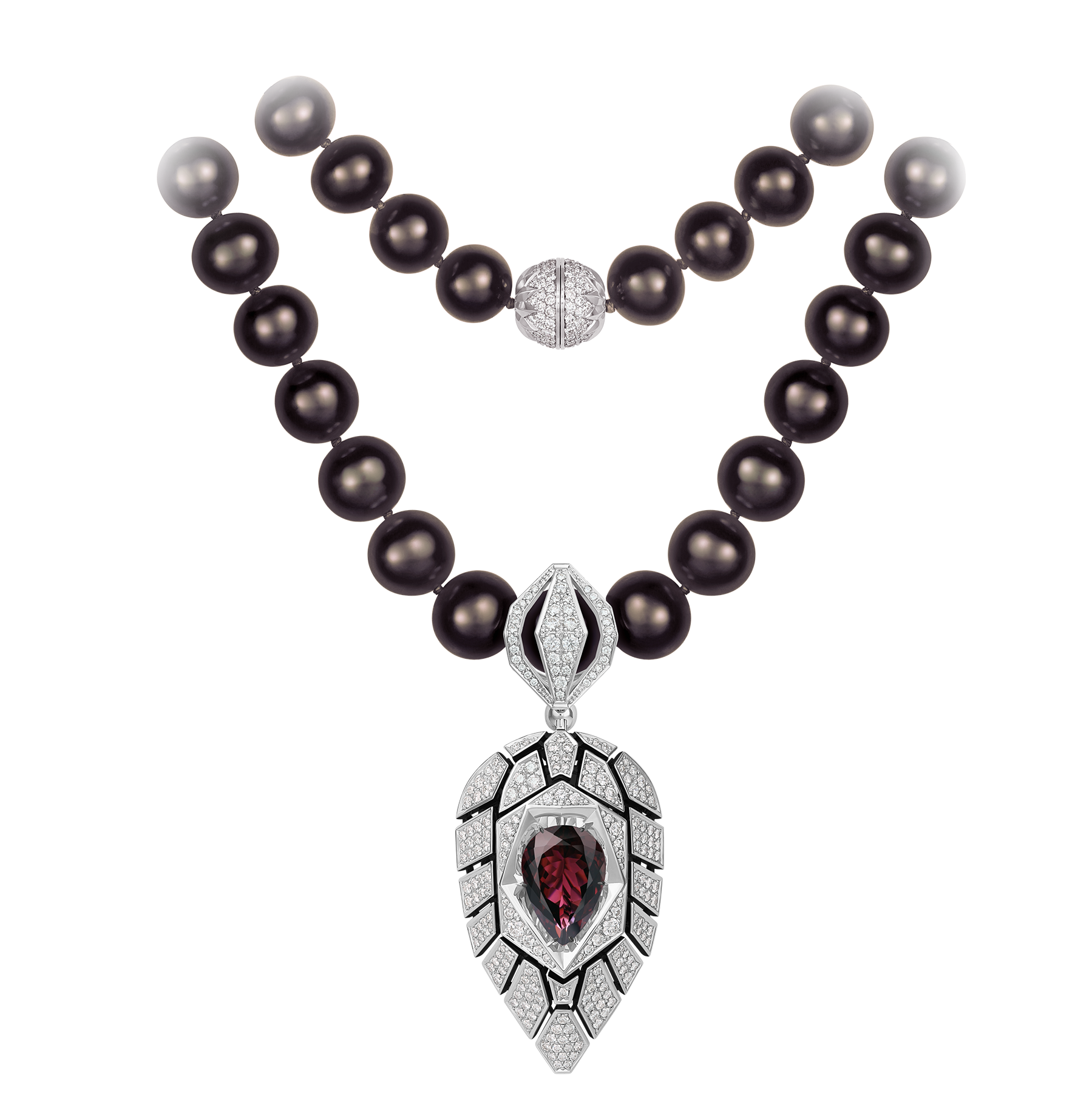 Колье с турмалином, бриллиантами и жемчугом, белое золото