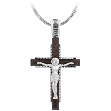 Крест с бриллиантами, белое золото, эбеновое дерево 1