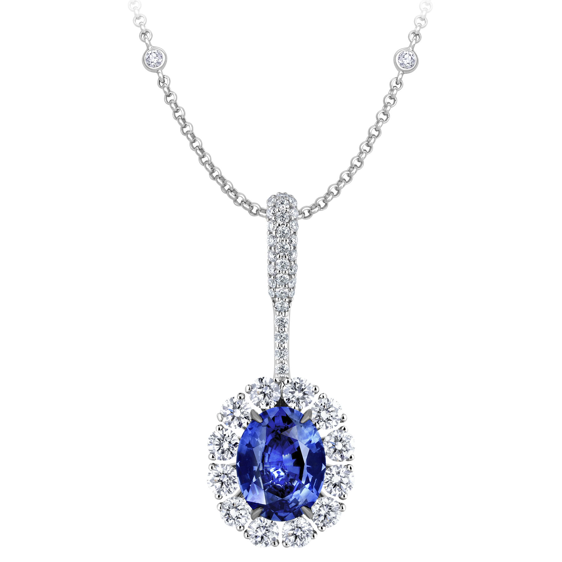 Подвес с сапфирами и бриллиантами, белое золото