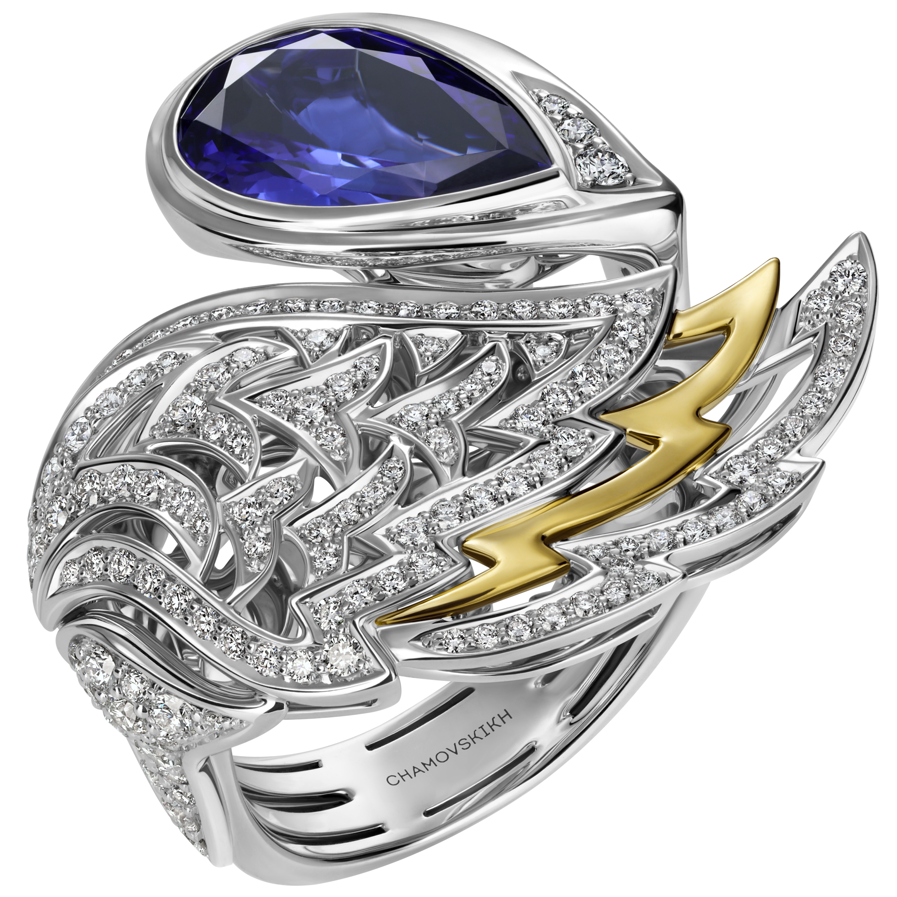 Кольцо с танзанитом и бриллиантами, белое золото