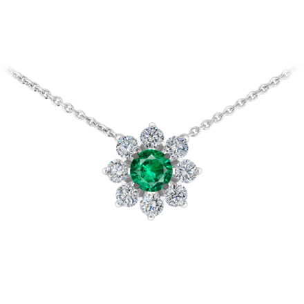 Колье с изумрудом и бриллиантами, белое золото 1