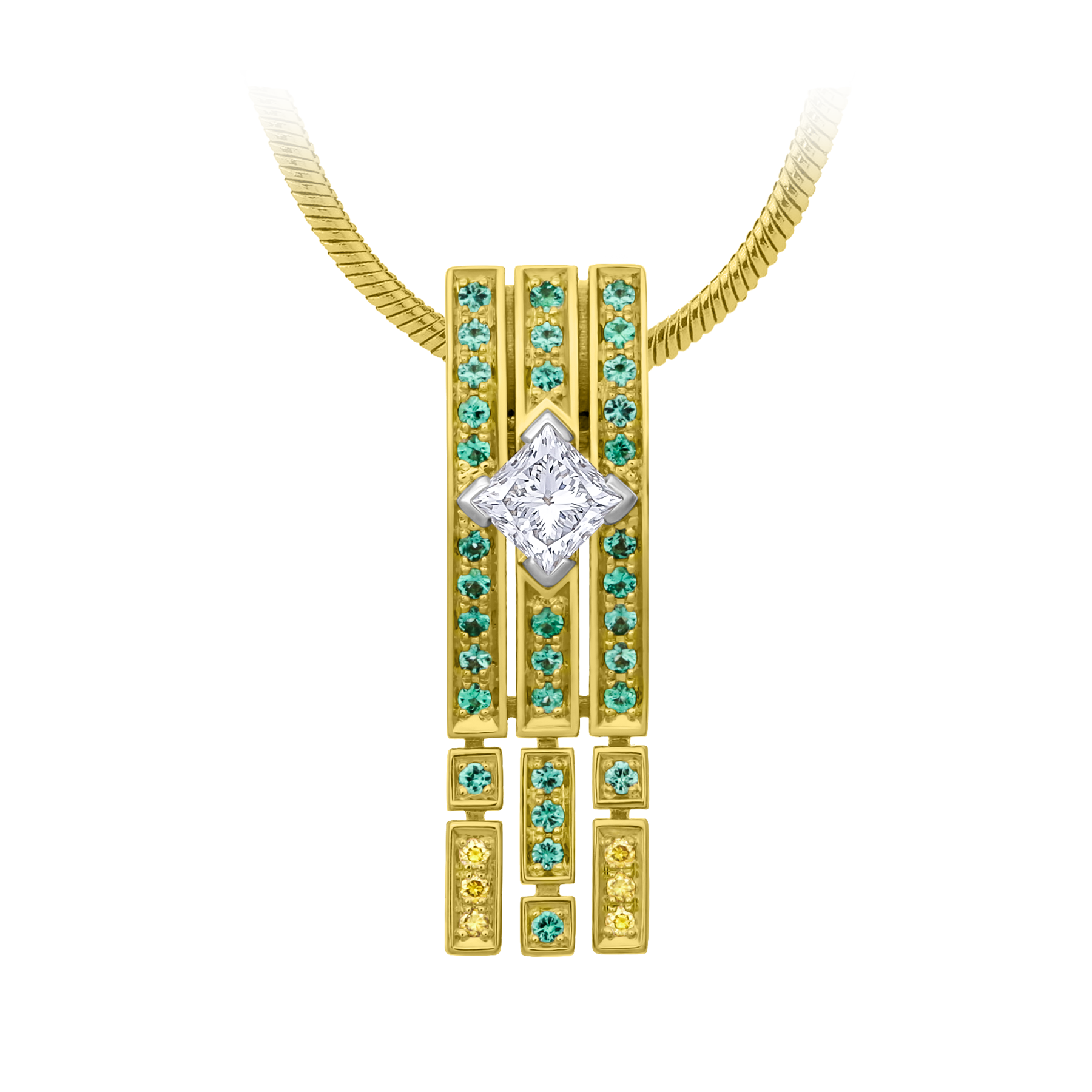 Подвес с бриллиантами и изумрудами, жёлтое золото