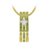 Подвес с бриллиантами и изумрудами, жёлтое золото