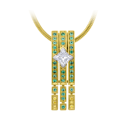 Подвес с бриллиантами и изумрудами, жёлтое золото 1