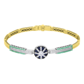 Браслет с бриллиантами, изумрудами и сапфирами, жёлтое и белое золото