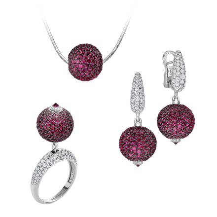 Сет с бриллиантами и рубинами, белое золото 1