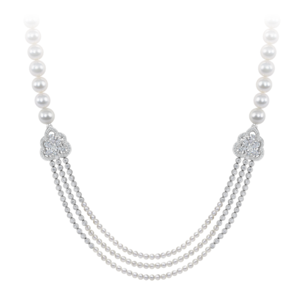 Колье с бриллиантами и жемчугом, белое золото 1