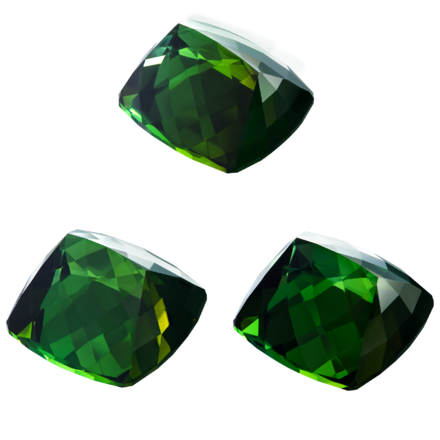 Сет из трех турмалинов верделитов, Кушон, 2-14,34ct, 1- 7,41ct 2