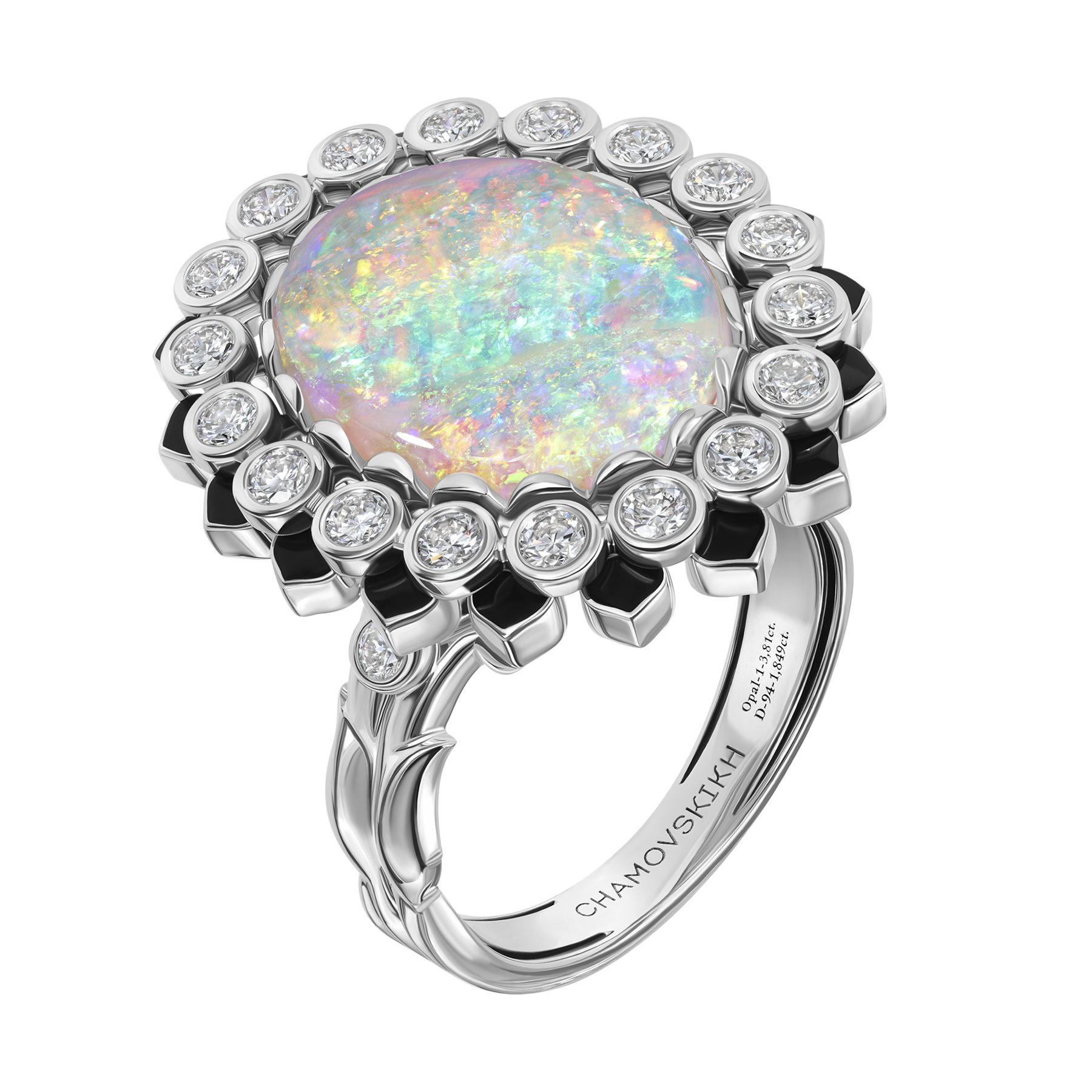 Кольцо с опалом и бриллиантами, белое золото, н.керамика