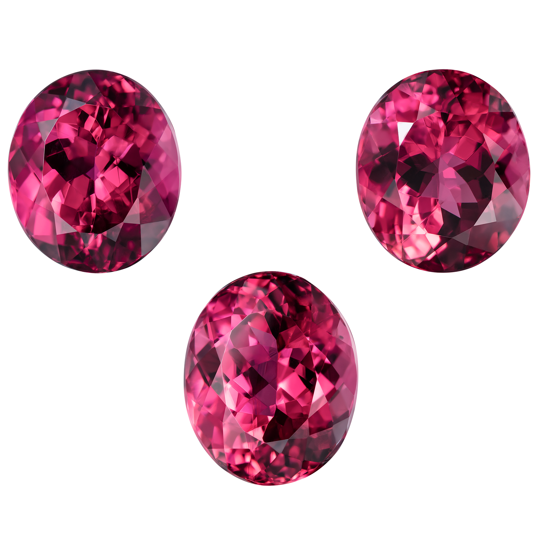 Сет из трёх Турмалинов Рубеллитов, Овал, 6,00ct/ 6,69ct/ 6,21ct