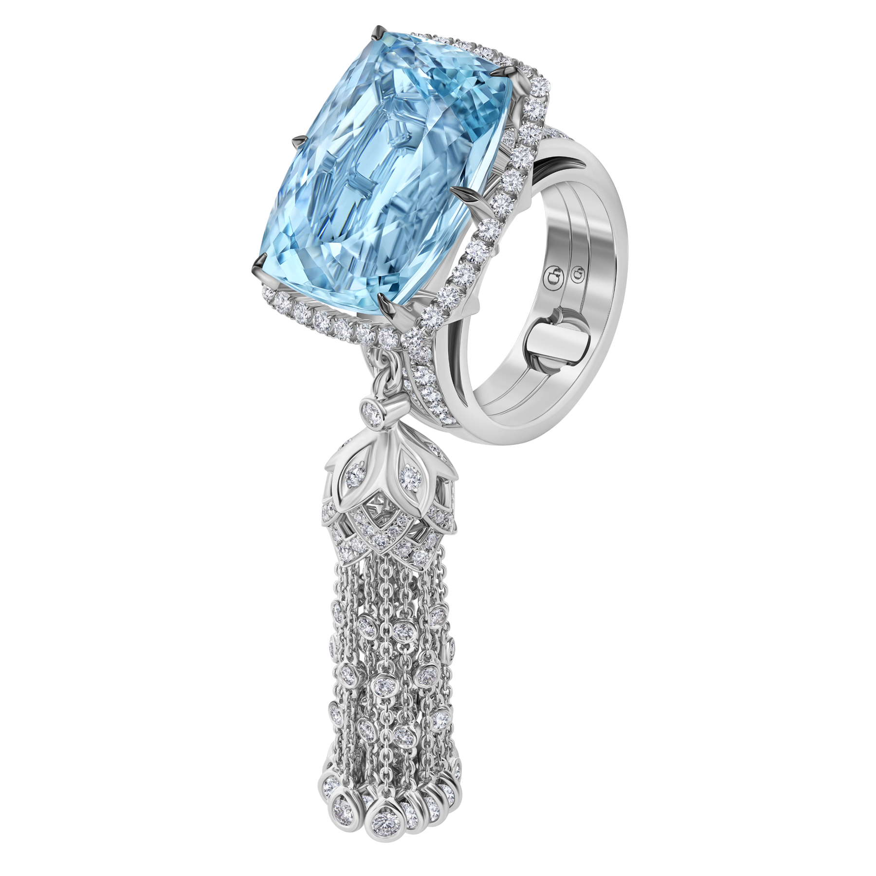 Кольцо с аквамарином и бриллиантами, белое золото