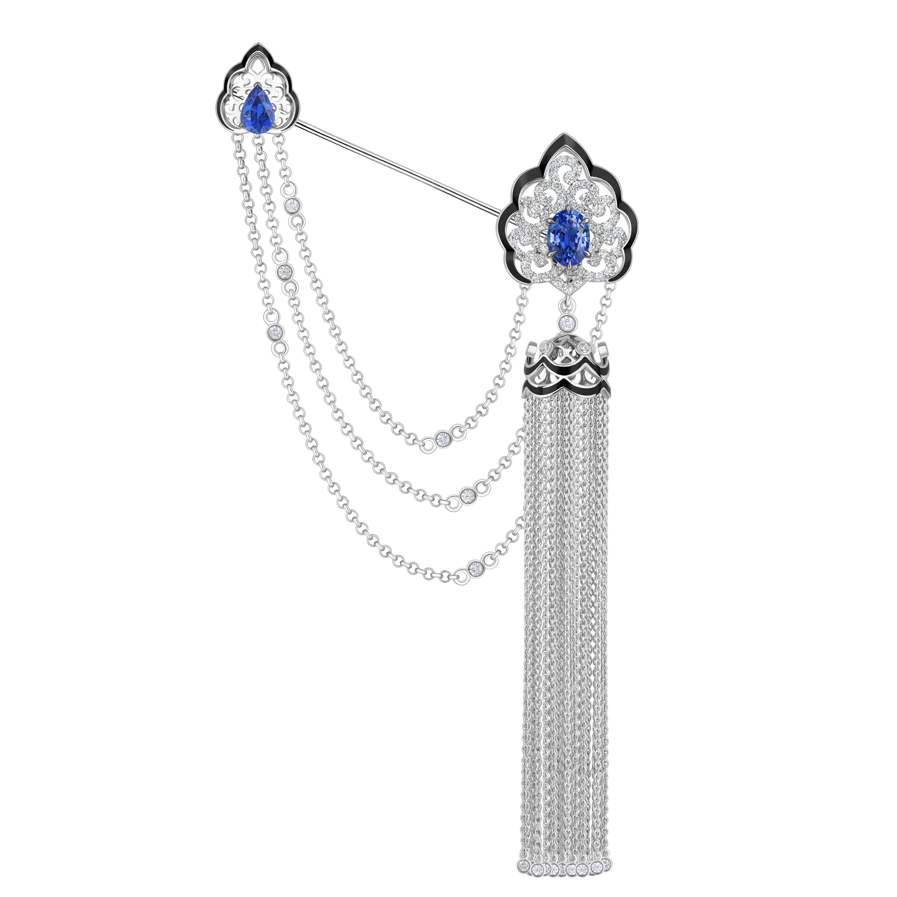 Брошь с сапфирами и с бриллиантами, белое золото, н. керамика