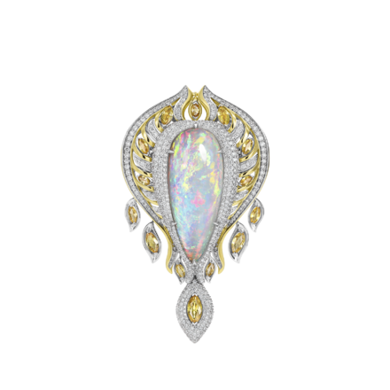 Подвес - брошь с опалом желтыми сапфирами и бриллиантами, жёлтое и белое золото, н.керамика 1