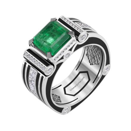 Кольцо с изумрудом и бриллиантами, белое золото, н.керамика 1