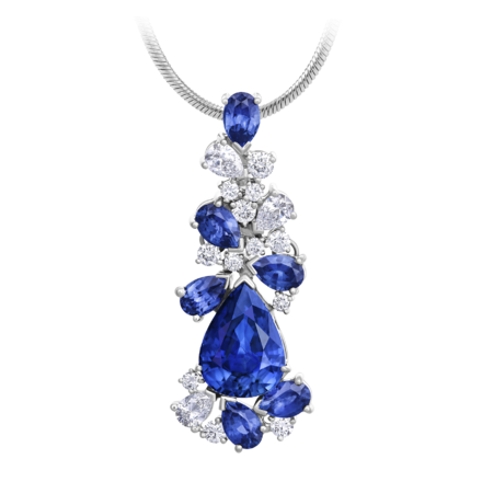 Подвес с сапфирами и бриллиантами, белое золото 1