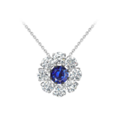 Колье с сапфиром и бриллиантами, белое золото