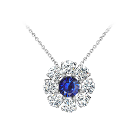 Колье с сапфиром и бриллиантами, белое золото 1