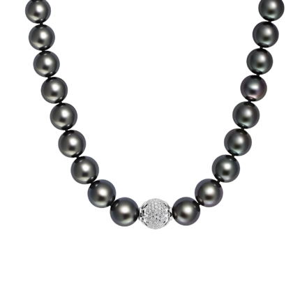 Жемчужное колье с бриллиантами, белое золото 1