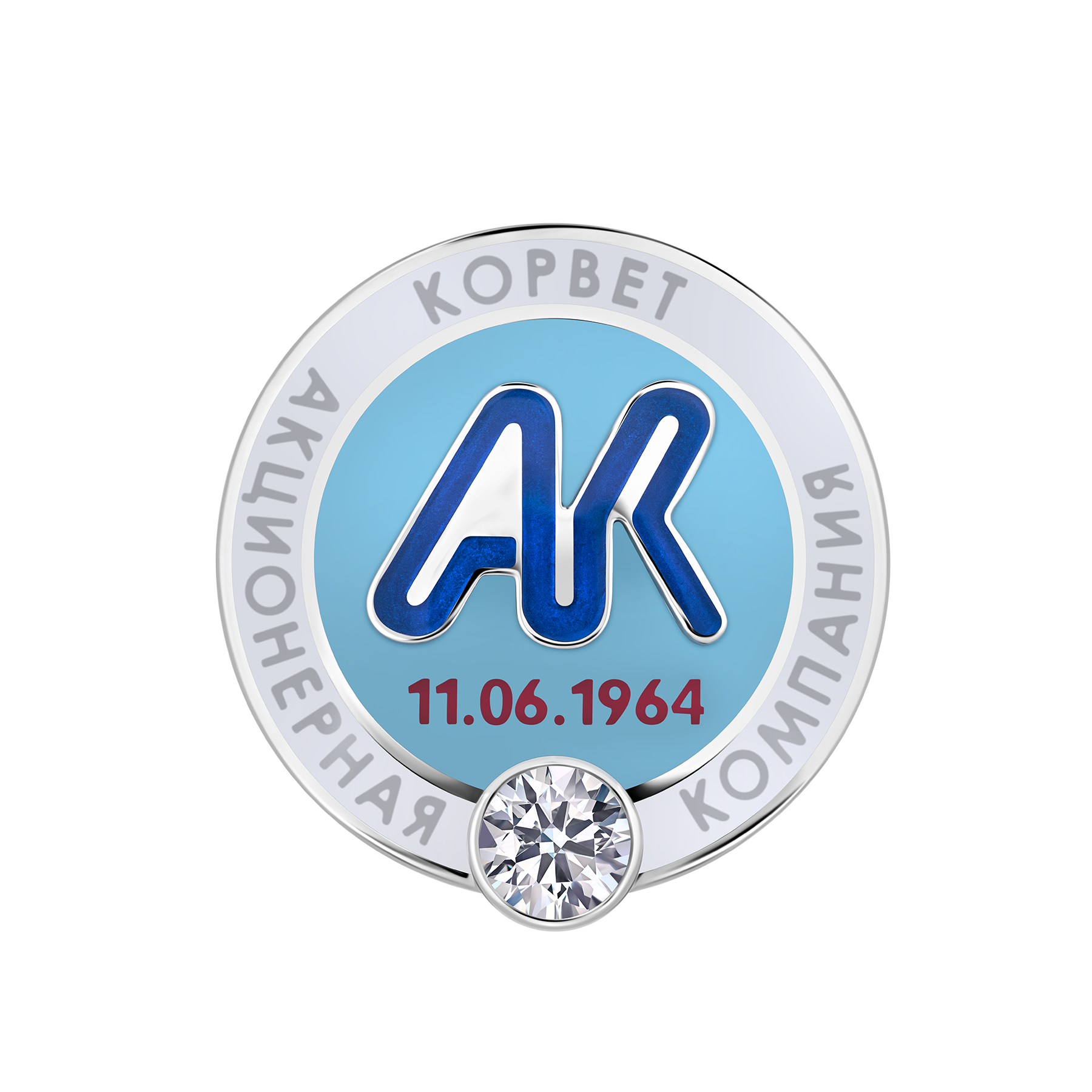 Нагрудный знак с бриллиантом, белое золото 585 пробы, н.керамика