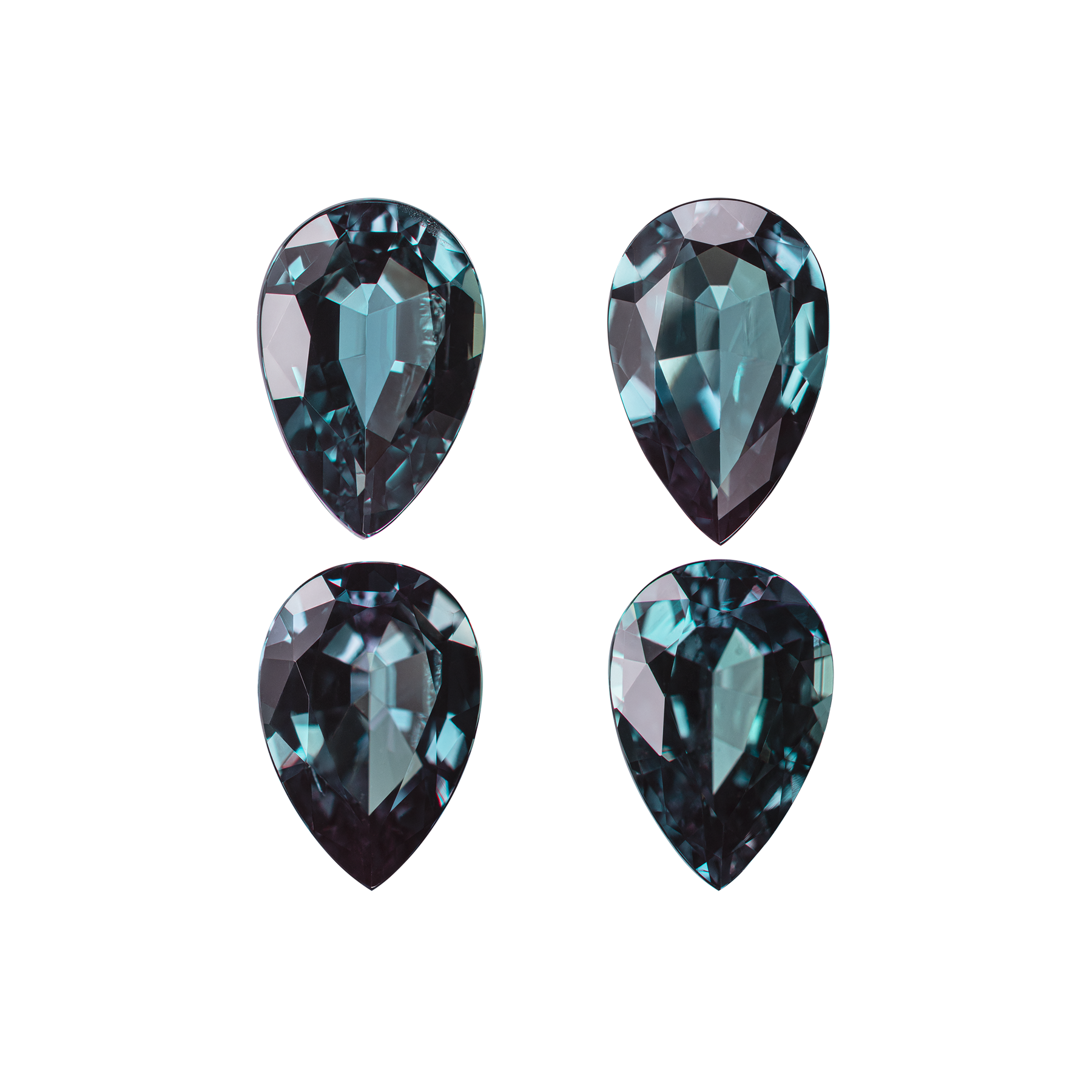 Сет из 4-х александритов, Груша, 0,74/ 0,67/ 0,74/ 0,65ct
