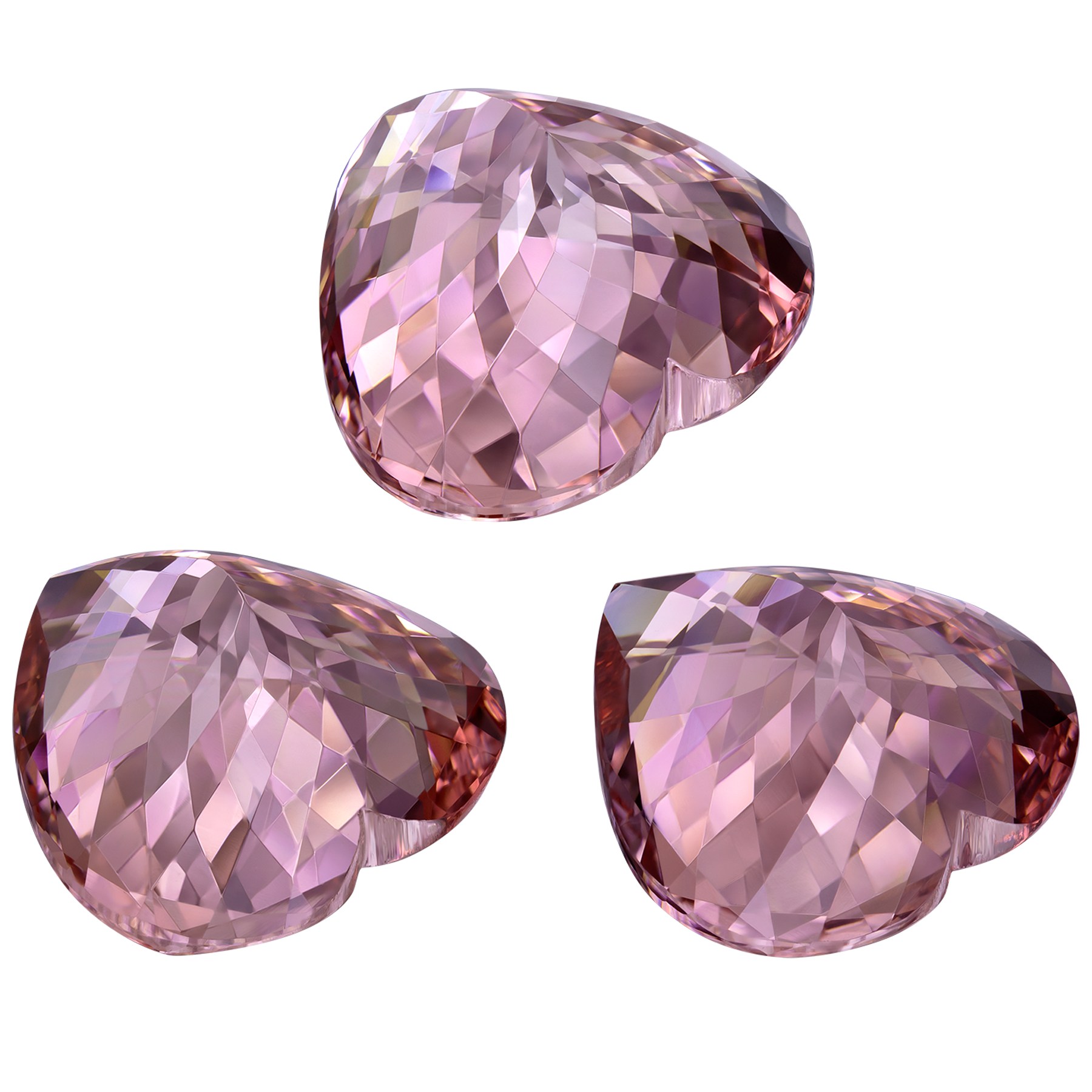 Сет из трёх морганитов, Сердце,15,84ct, 13,27ct, 12,56ct