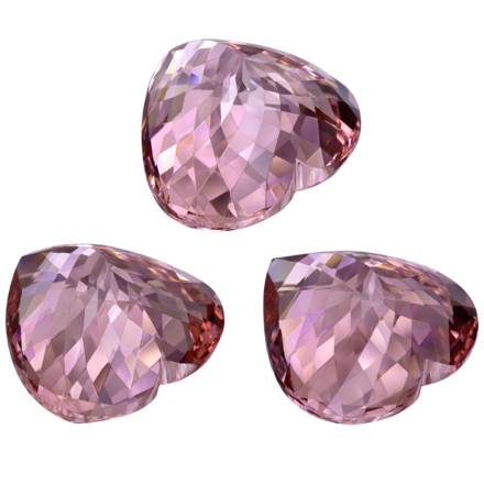 Сет из трёх морганитов, Сердце,15,84ct, 13,27ct, 12,56ct 2
