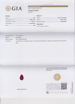 Сет из двух рубинов, MOZAMBIQUE, UNHEATED, Груша 2,37ct/ 2,20ct 3