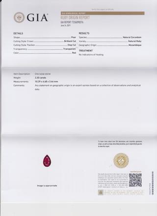 Сет из двух рубинов, MOZAMBIQUE, UNHEATED, Груша 2,37ct/ 2,20ct 4