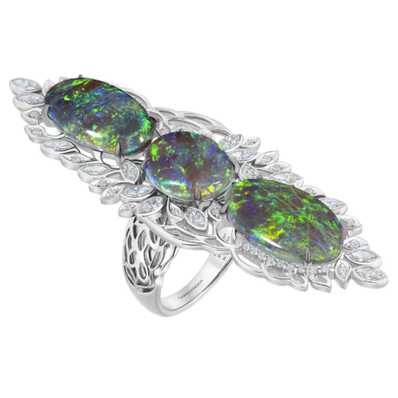 Кольцо с опалами и бриллиантами, белое золото 1
