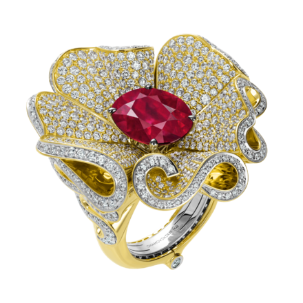 Кольцо с рубином и бриллиантами, жёлтое и белое золото 1