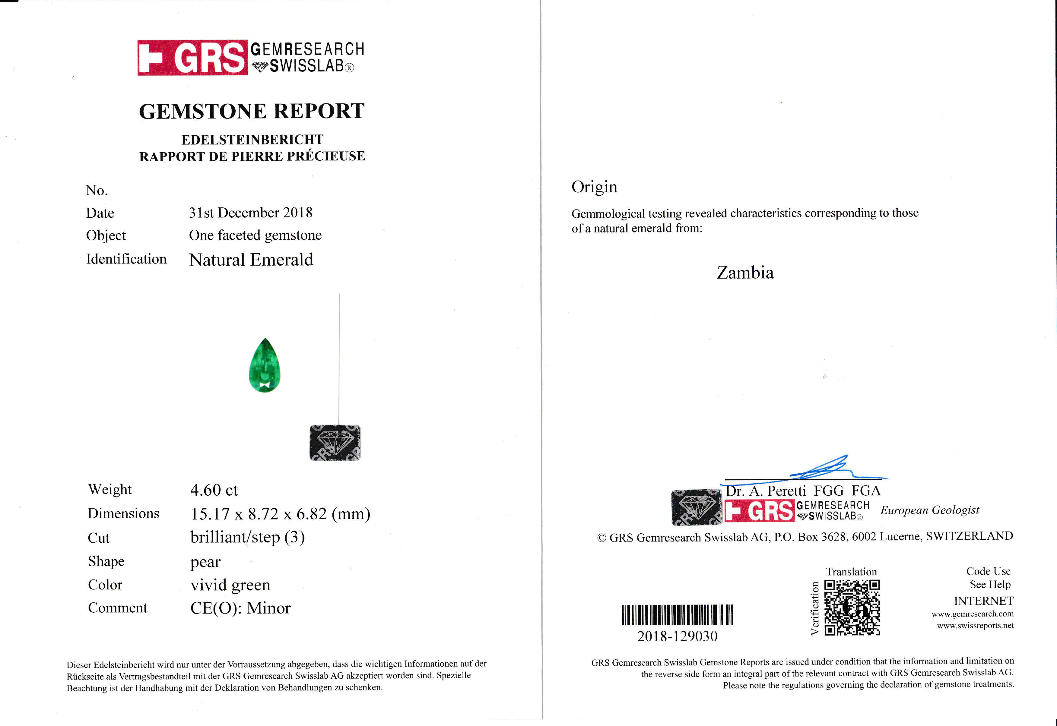 Изумруд, Zambia,Груша, 4,60ct