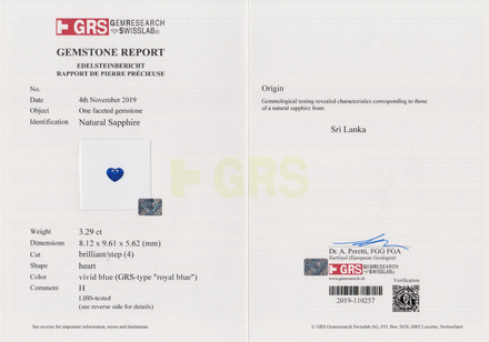 Сет из двух сапфиров, SRI LANKA, Сердце, 3,05/ 3,29ct 3