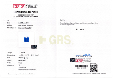 Сапфир, SRI LANKA, Октагон, 15,57ct 3