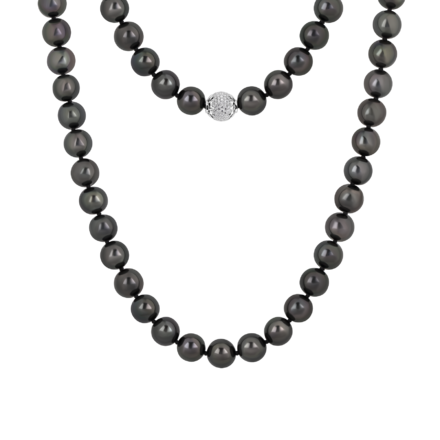 Колье с черным жемчугом и бриллиантами, белое золото 1