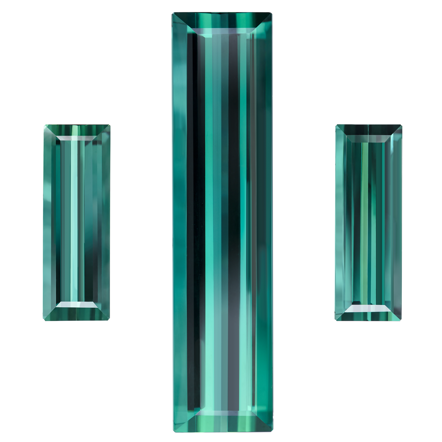 Сет из трёх Турмалинов Индиголитов, Багет, 26,85ct/ 10,56ct/ 10,38ct