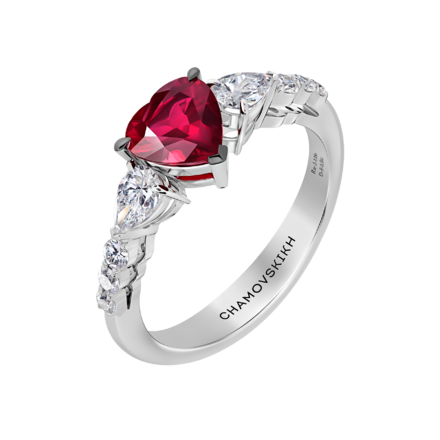 Кольцо с рубином и бриллиантами, белое золото 1