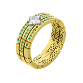 Кольцо с бриллиантами и изумрудами, жёлтое золото