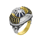 Кольцо с бриллиантами и сапфирами, жёлтое и белое золото