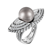 Кольцо с жемчугом и бриллиантами, белое золото, н.керамика