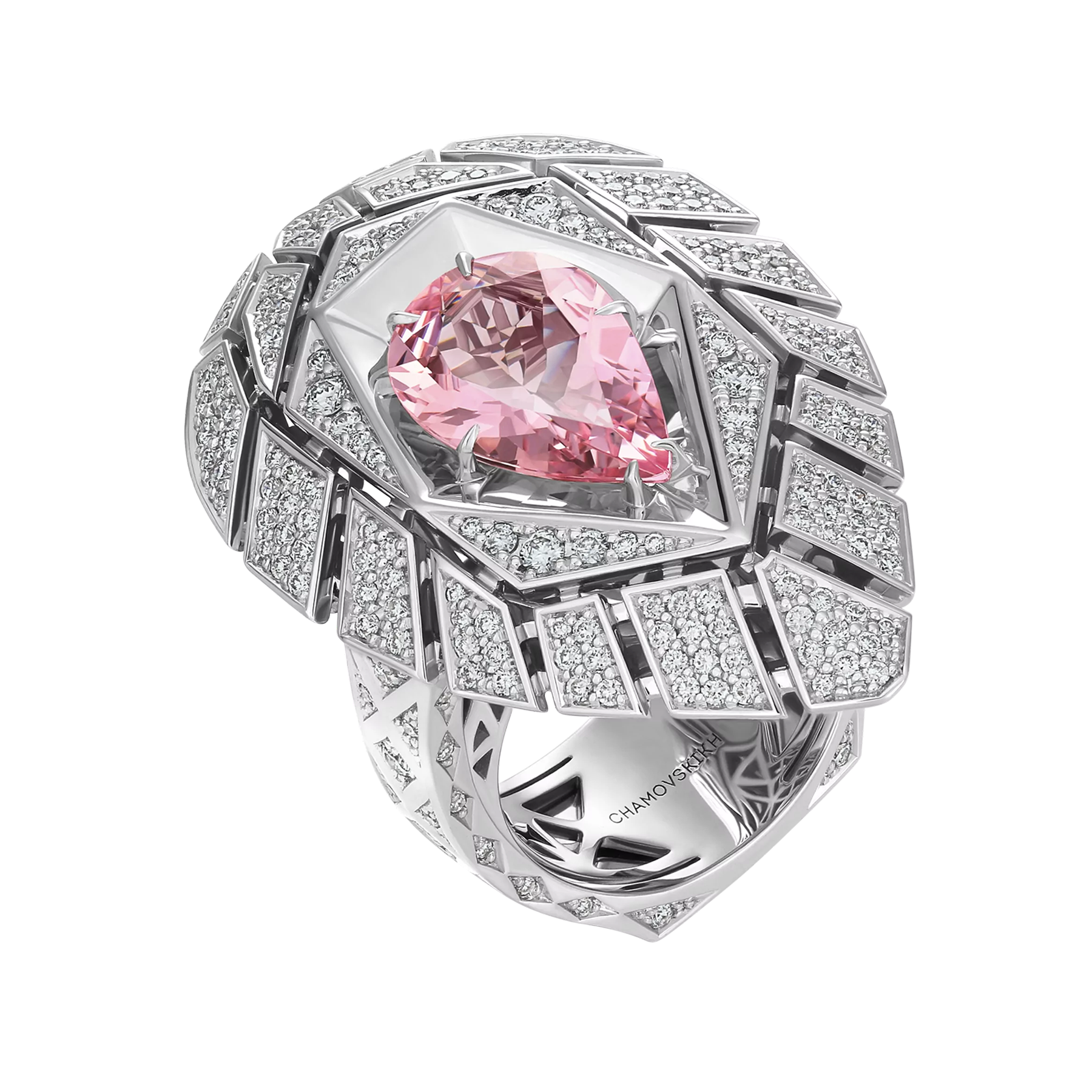 Кольцо с морганитом и бриллиантами, белое золото