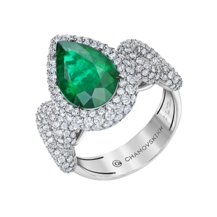 Кольцо с изумрудом и бриллиантами, белое золото 1