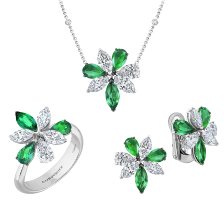 Сет с изумрудами и бриллиантами, белое золото 1