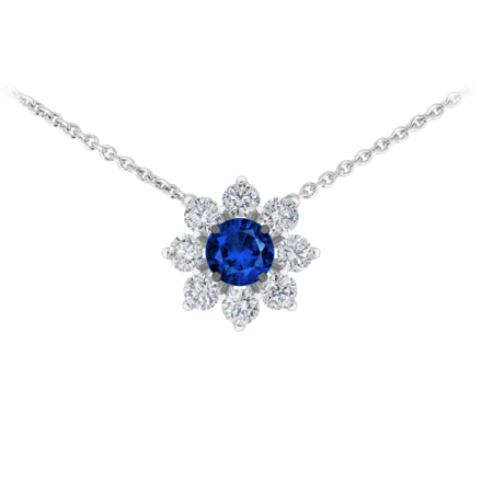 Колье с сапфиром и бриллиантами, белое золото 1