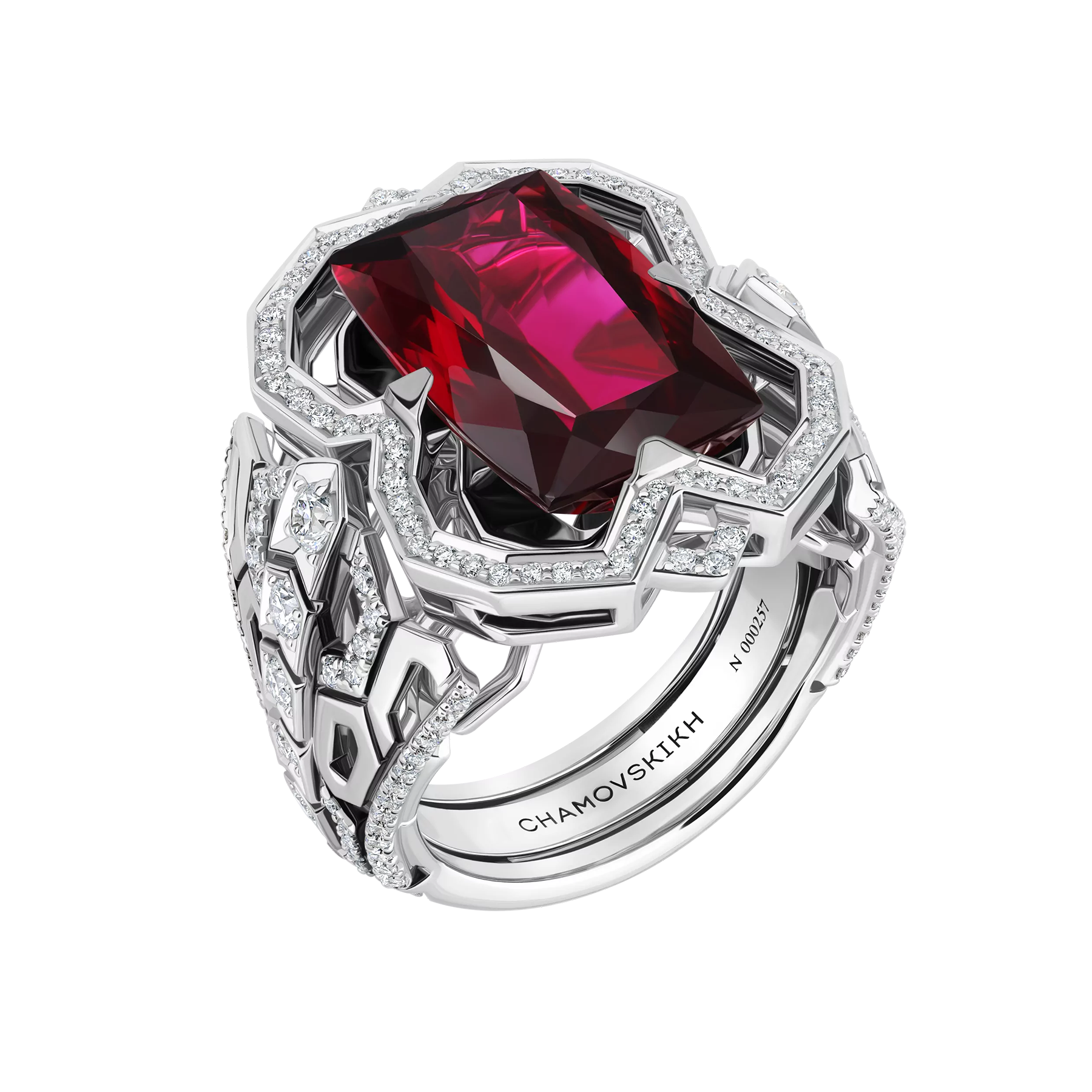 Кольцо с турмалином и бриллиантами, белое золото