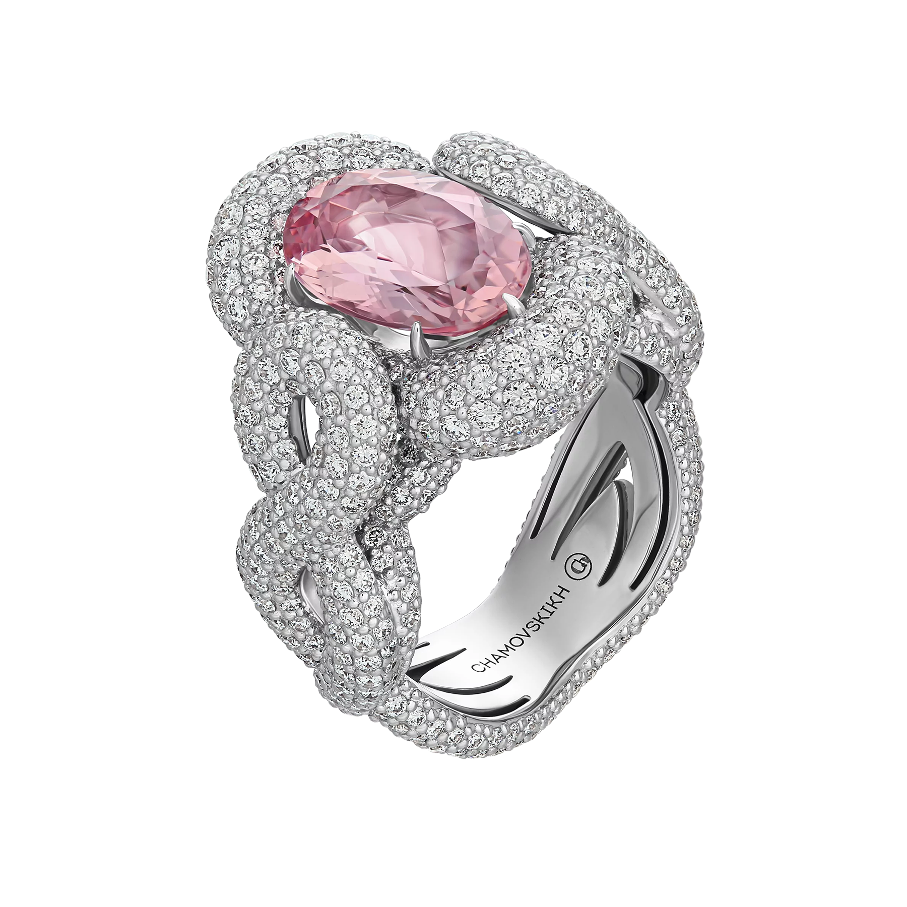 Кольцо с морганитом и бриллиантами, белое золото